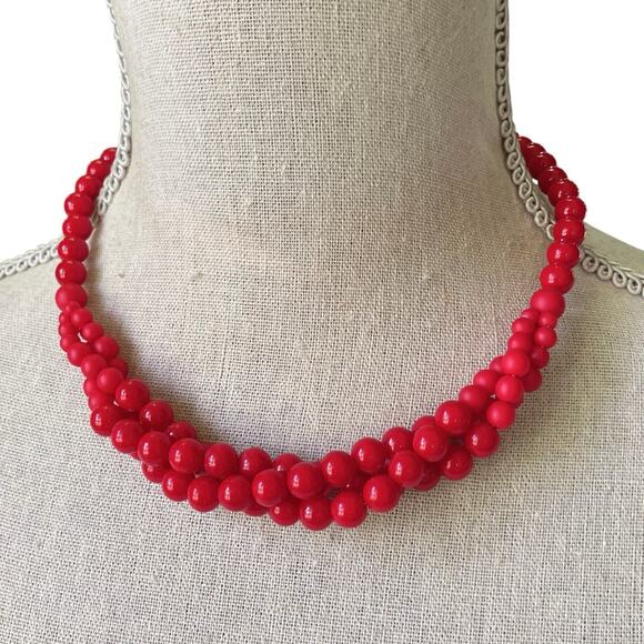 Vintage 1950s 17" Necklace Cherry Red Beaded Mid Century Rockabilly Jewelry - Picture 1 of 12